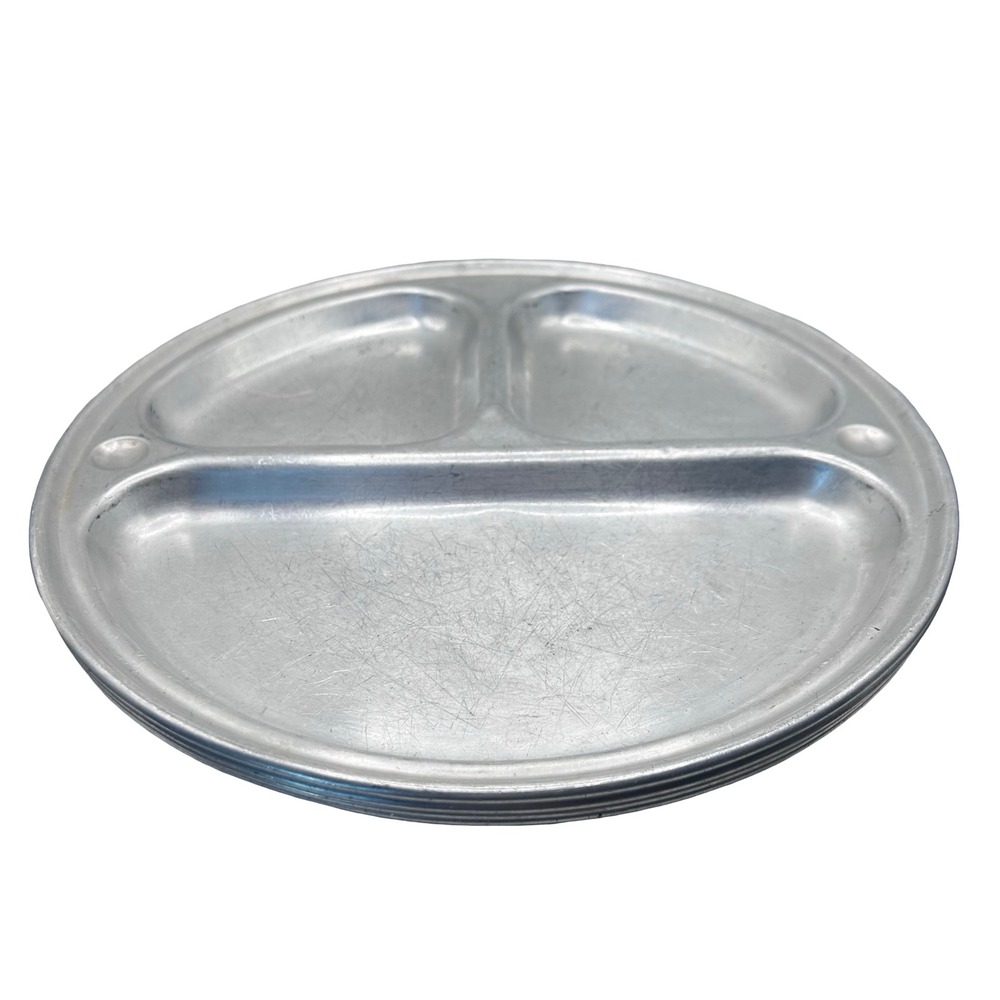 SET of 4 LL Bean Vintage Aluminum Divided Mess Trays Camping Plates USA Maine